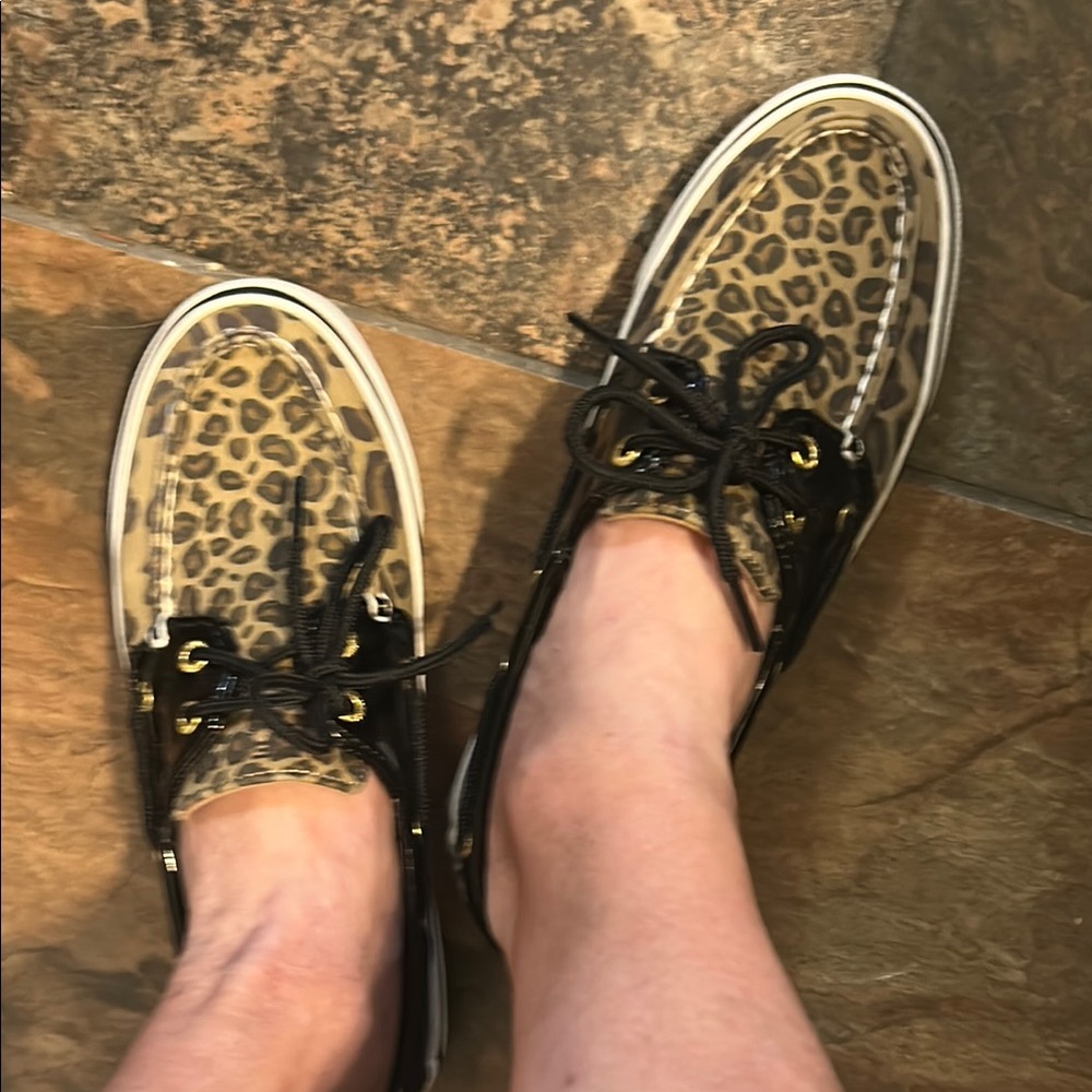 Sperry Leopard Print Flats with Black Accents
